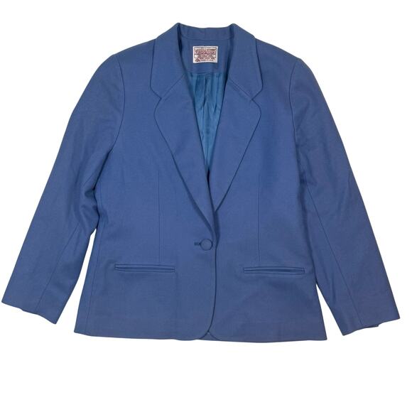 Vintage 80s Pendleton Wool Blazer Petite 6 Sky Blue Made in USA Lined Jacket - Picture 2 of 6